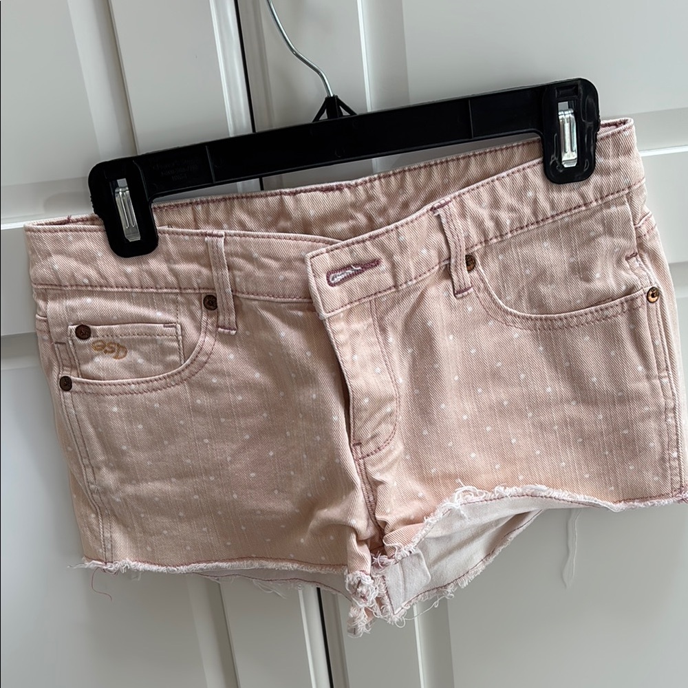 Quiksilver Pink Jean Shorts Distressed Hem